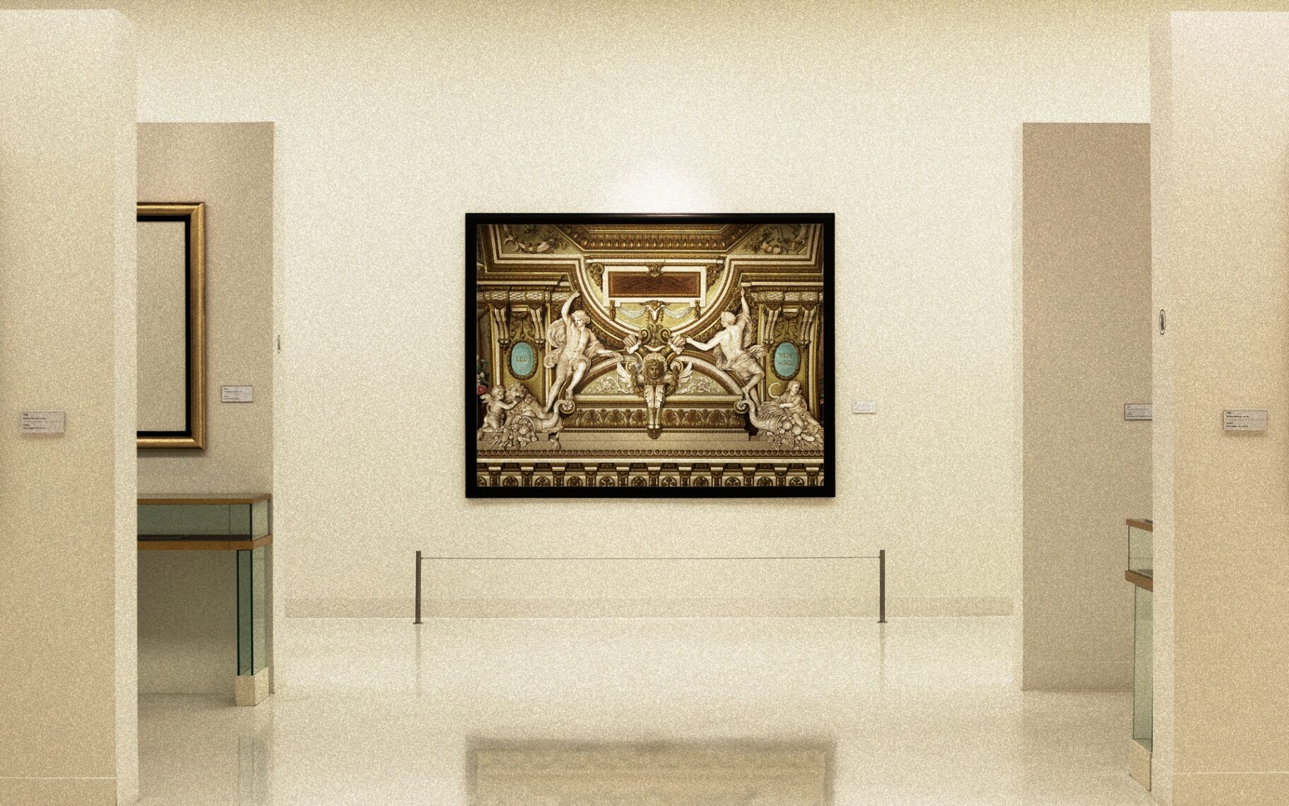 Gerahmtes Gemälde in einem Ausstellungsraum mit Absperrung